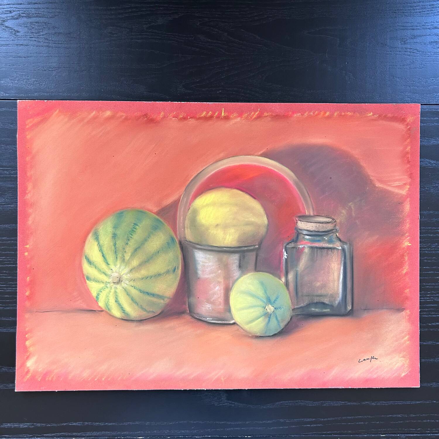 Still life pots and melons
