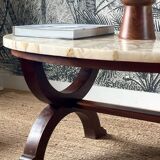 Coffee table in wood, marble and onyx.