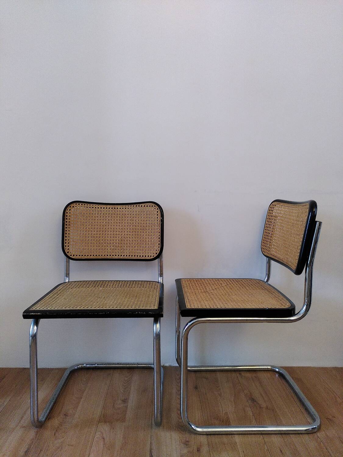 Pair of B32 chairs by Marcel Breuer, made in Italy.