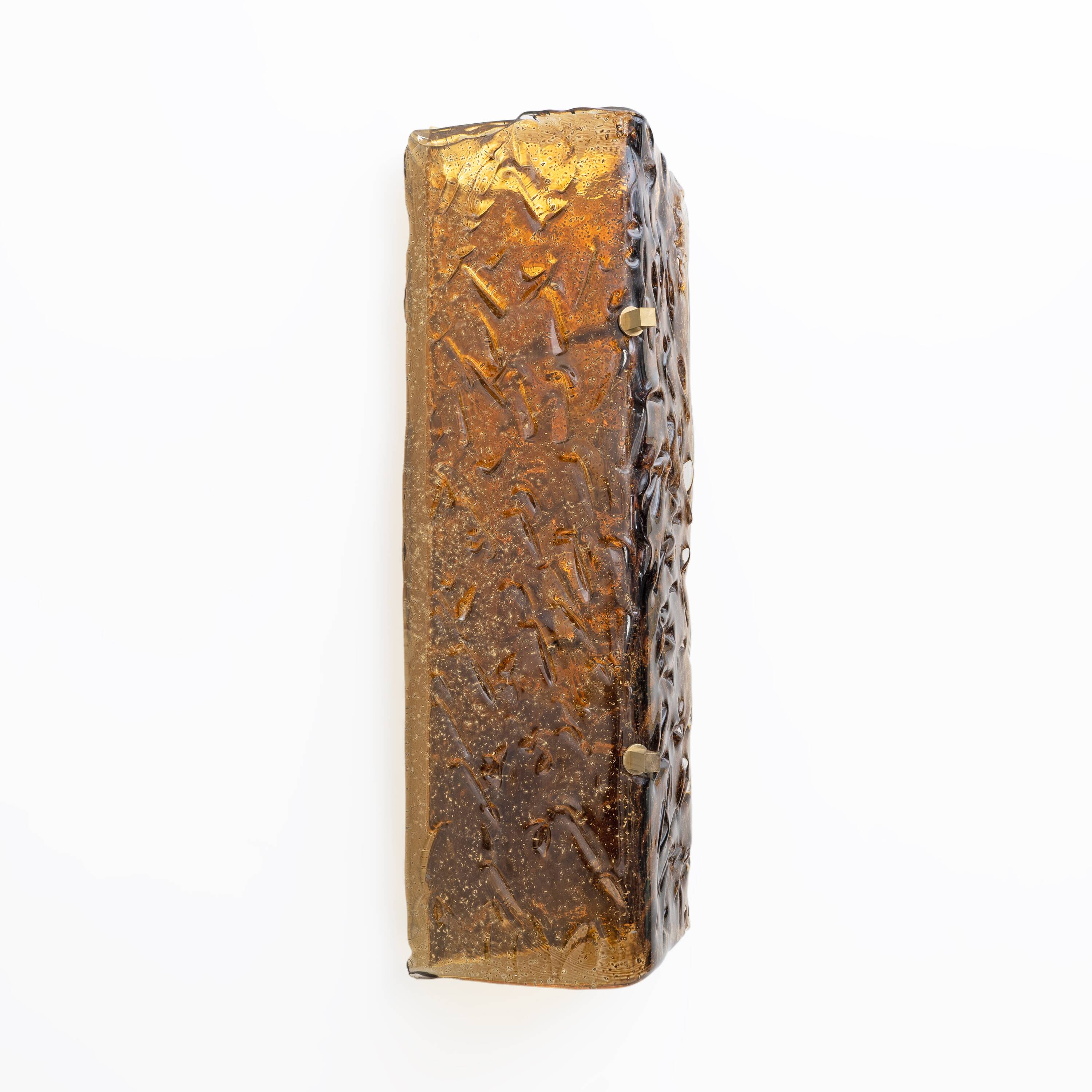 Pair of Amber Murano Glass and Brass Sconces