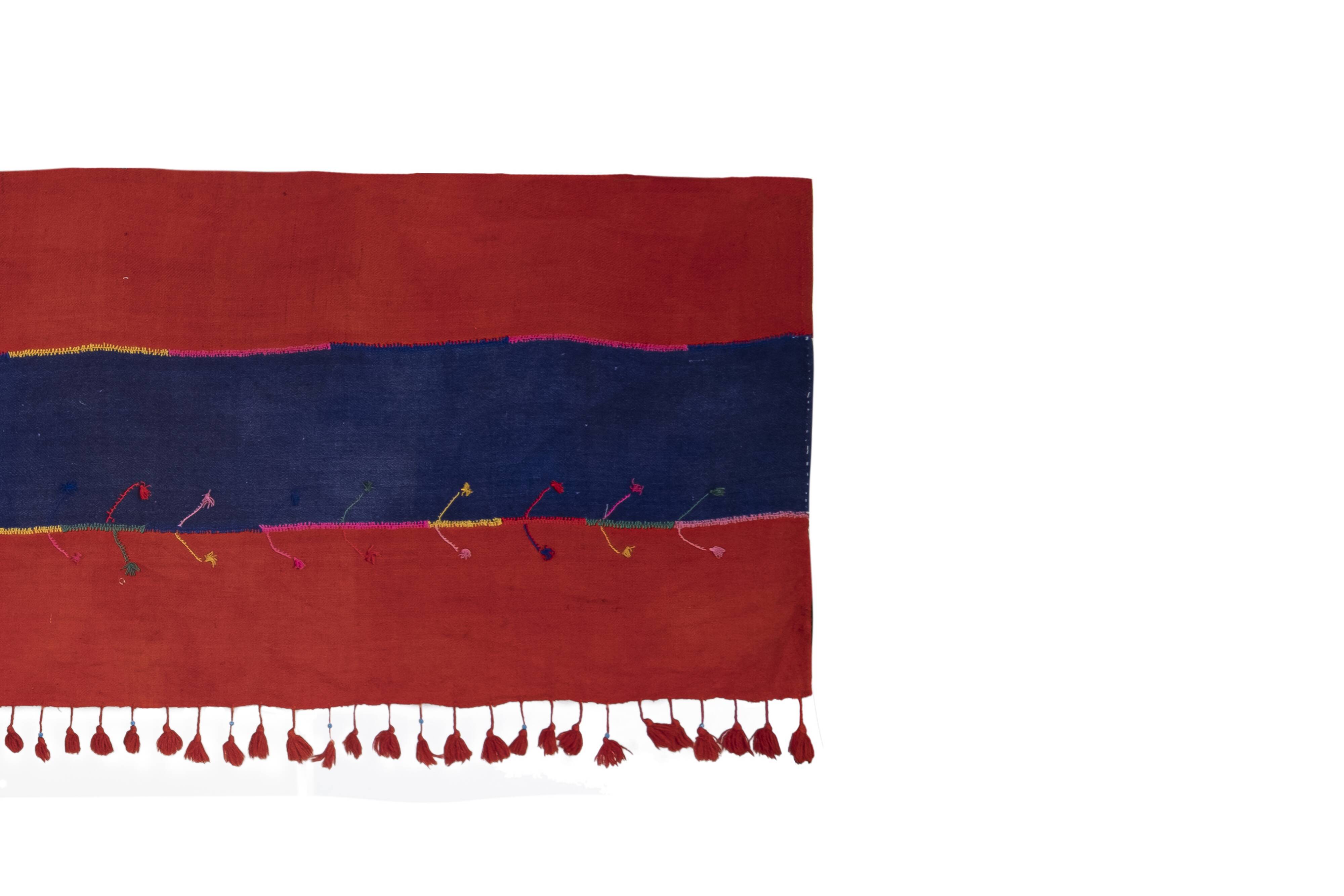 Minimalist Kilim, Red an Blue Perde from Eastern Anatolia, Turkey 3'4'' x 17'7''