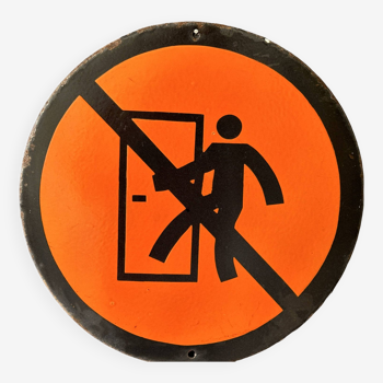 Panneau d'avertissement orange, panneaux en émail industriel européen vintage, décoration