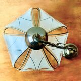 Vintage Hollywood Regency style metal and sandblasted glass chandelier