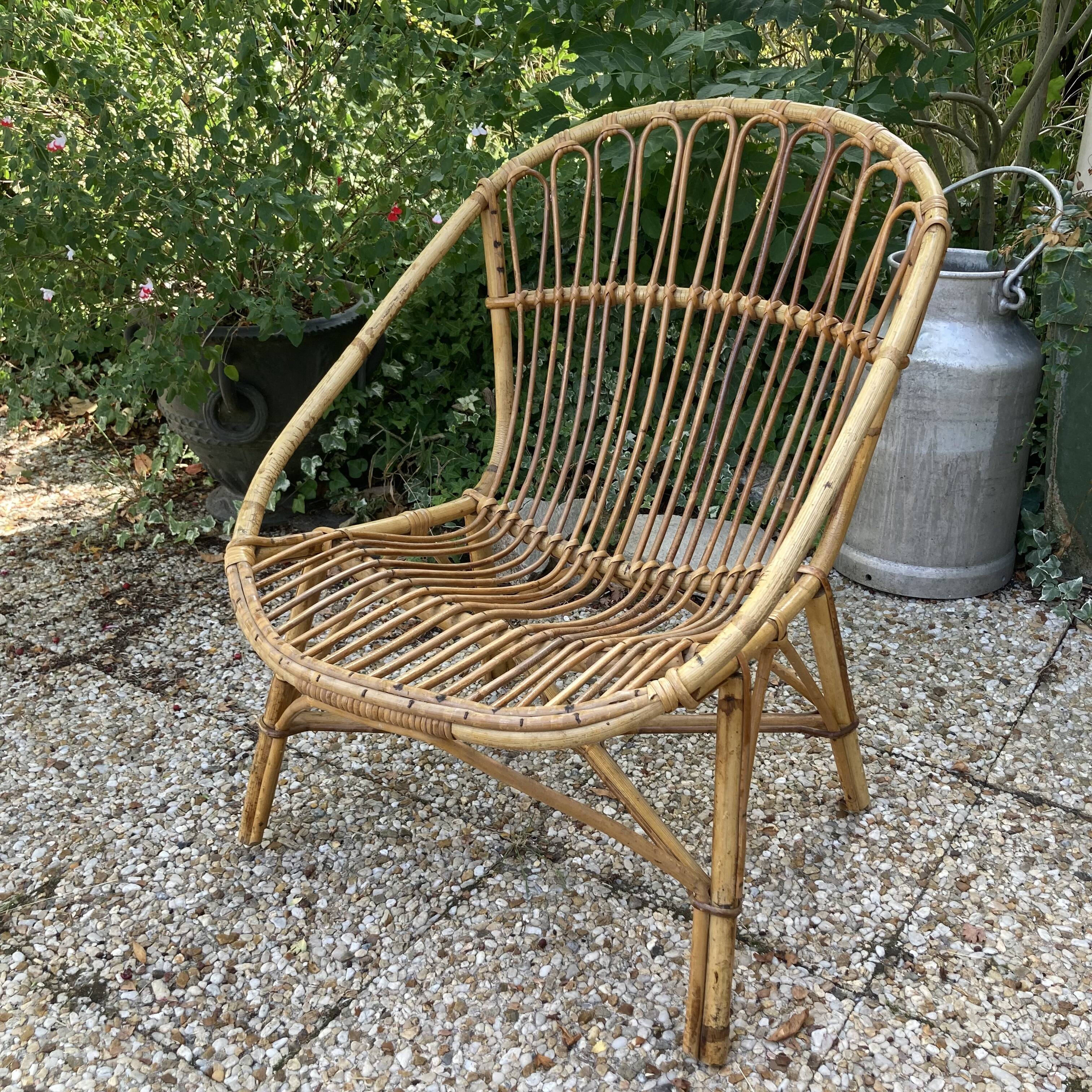Set of 3 vintage rattan armchairs