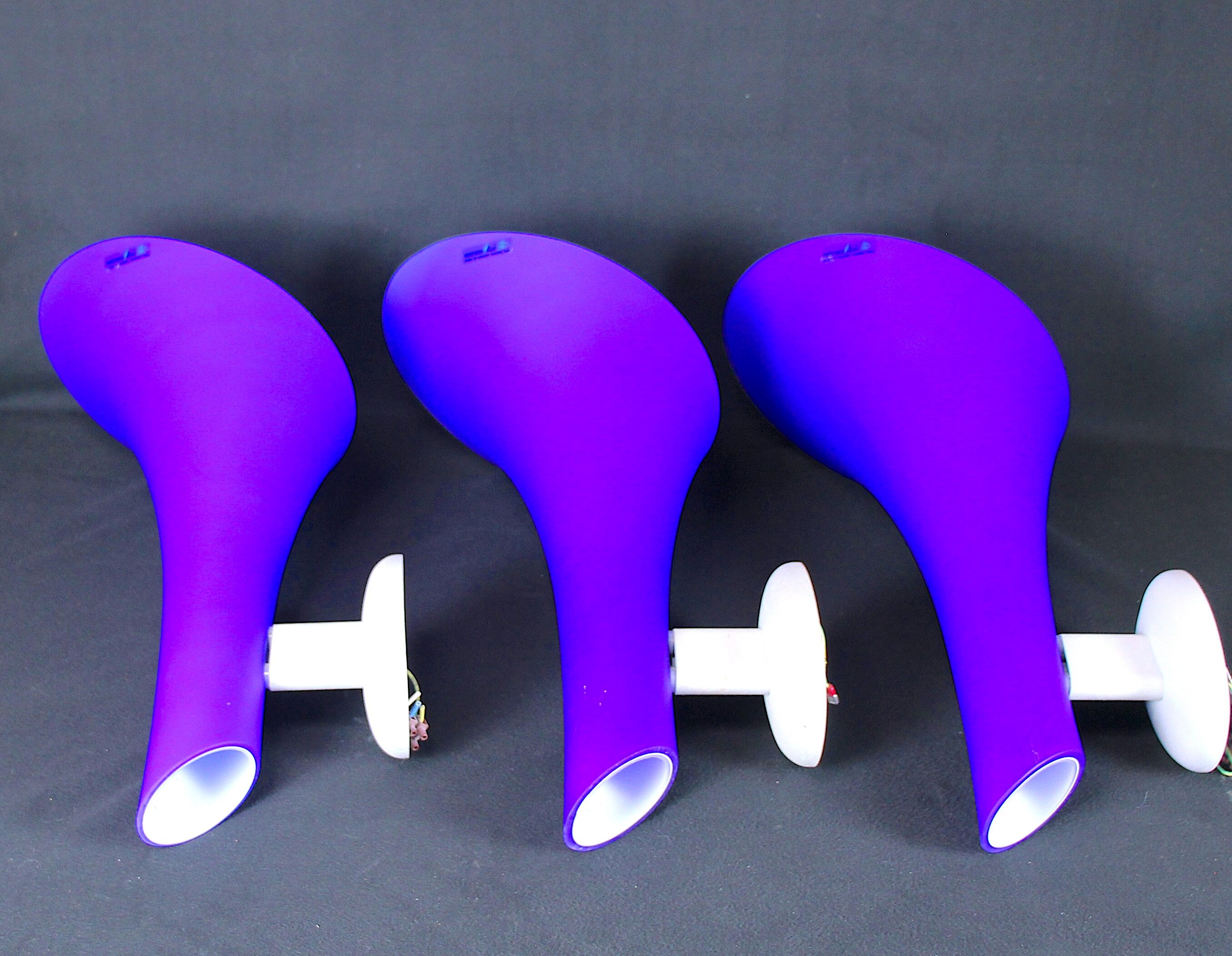 Carlo nason, 3 postmodern sconces, blue murano glass for "murano due"