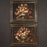 Paintings from the Lombard school of the 17th century, pair of still life with vase of flowers