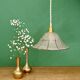 Pendant light with red striped frosted glass shade