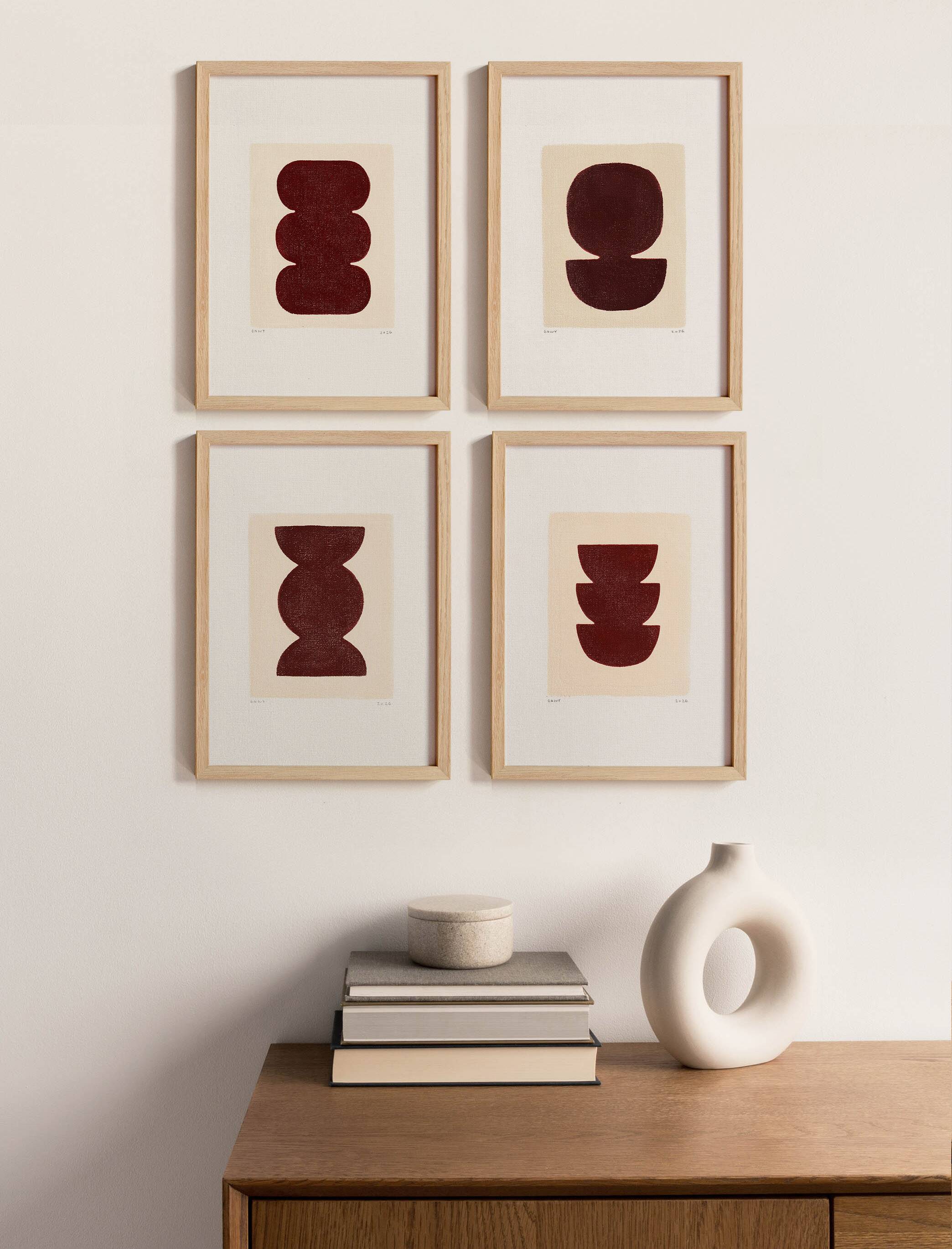 Collection of 4 abstract paintings on brown paper signed Eawy.