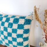 Berber turquoise checkerboard cushion