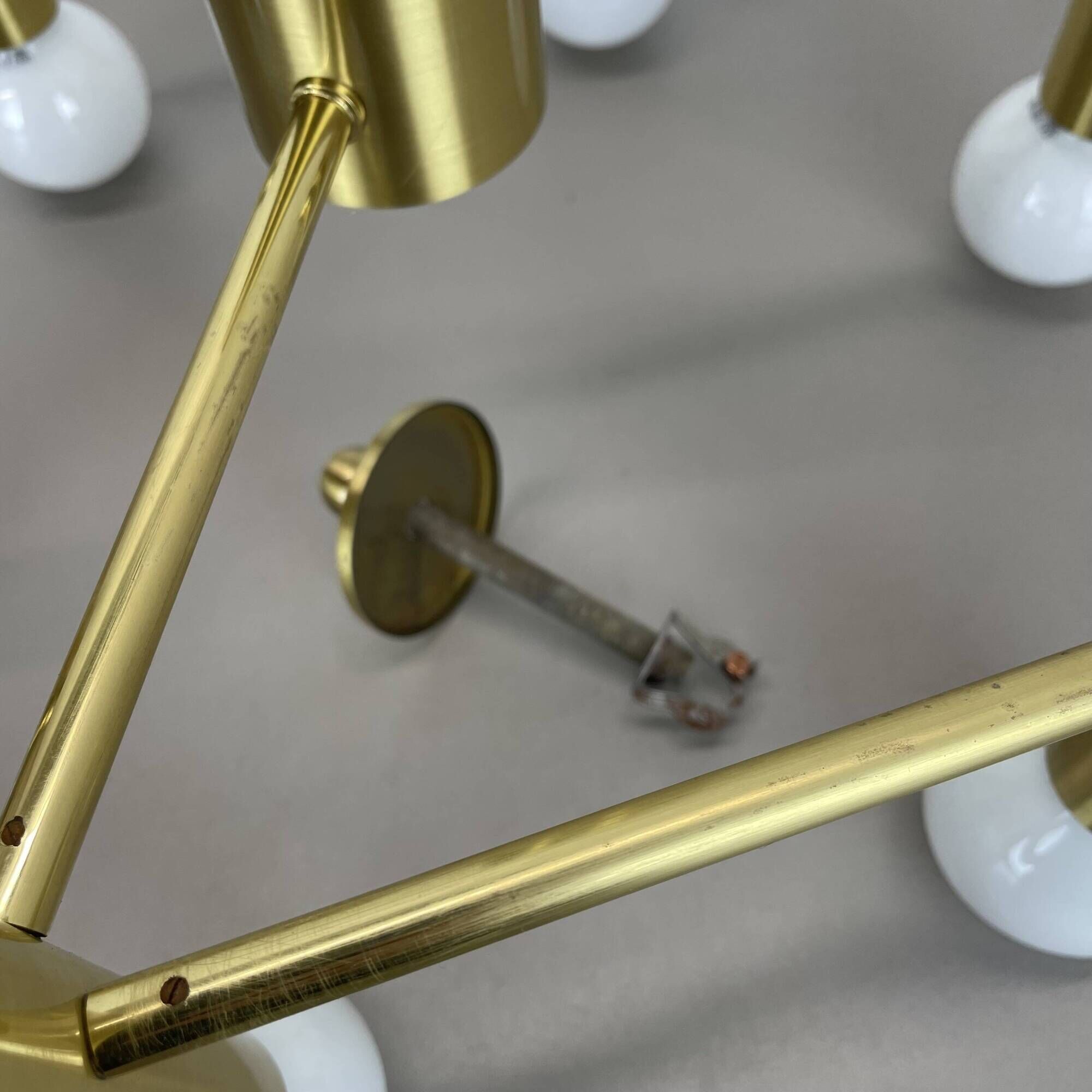 Brass Italian Stilnovo Style Atomic Space Age Ceiling Light Sconces, Italy
