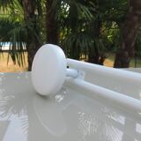 White lacquered metal wall coat rack, 3 hooks, 80s