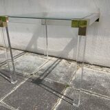 Sofa tip or transparent plexiglass, glass and brass 1970