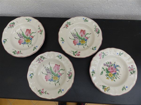 Vintage plates bouquet of tulips Lunéville Keller and Guerin