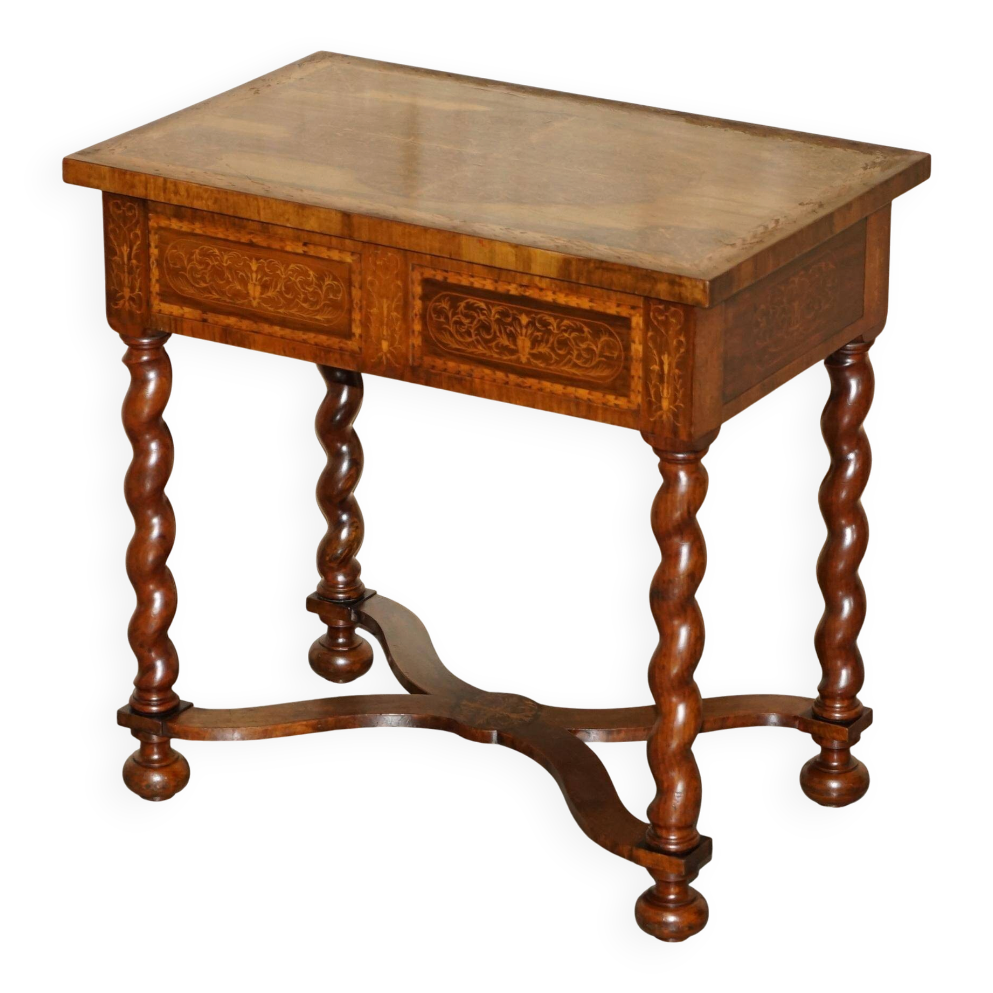 William & Mary antique marquetry drawer desk in Seaweed style.