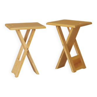 Square folding wooden stools, circa 1980