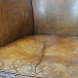 Club chair made of sheepskin leather with the most beautiful colors and a stunning patina