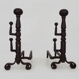 Large pair of wrought iron fireplace andirons. France, 19th century.