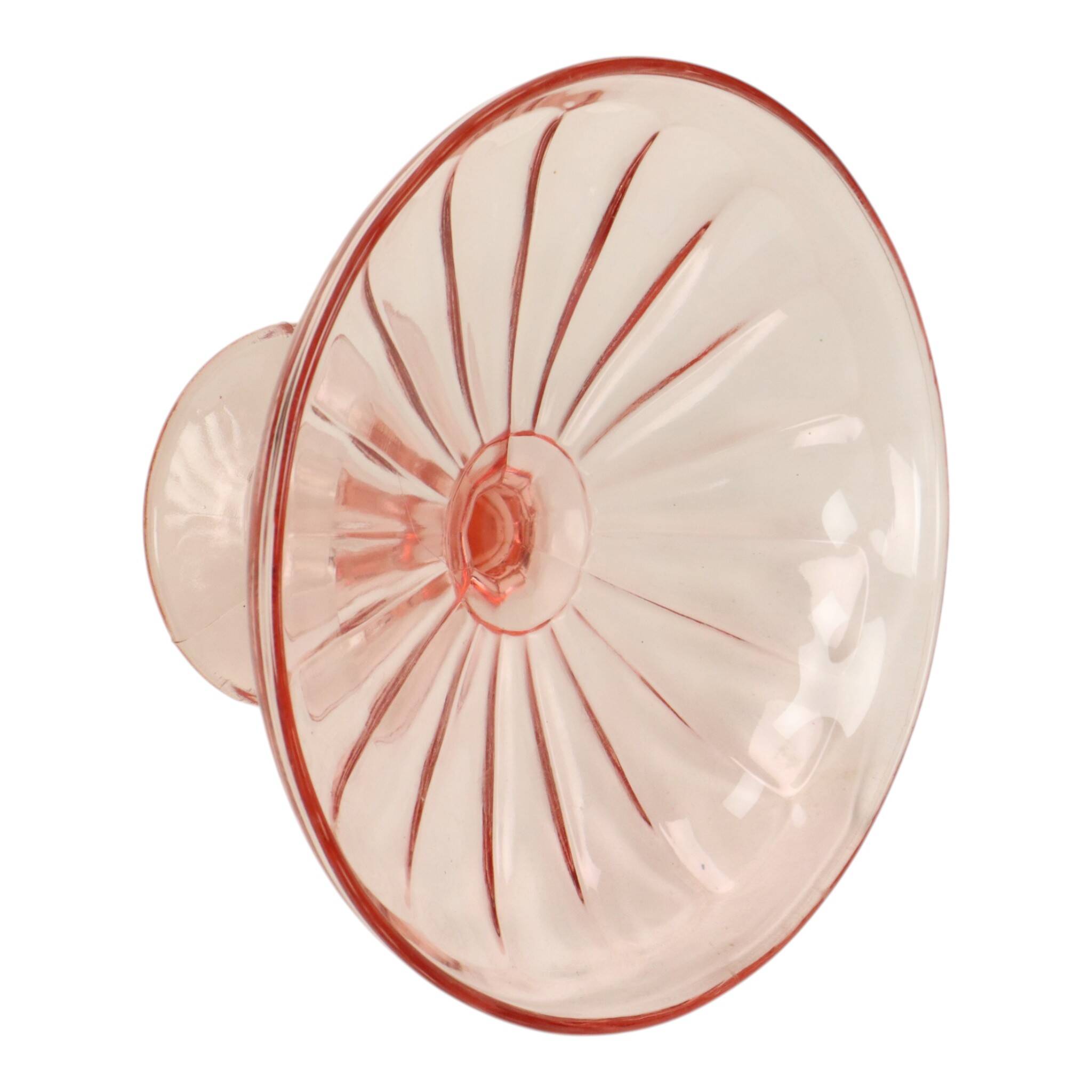 Bol à fruits haut Art Déco rose en verre dépression 28 cm