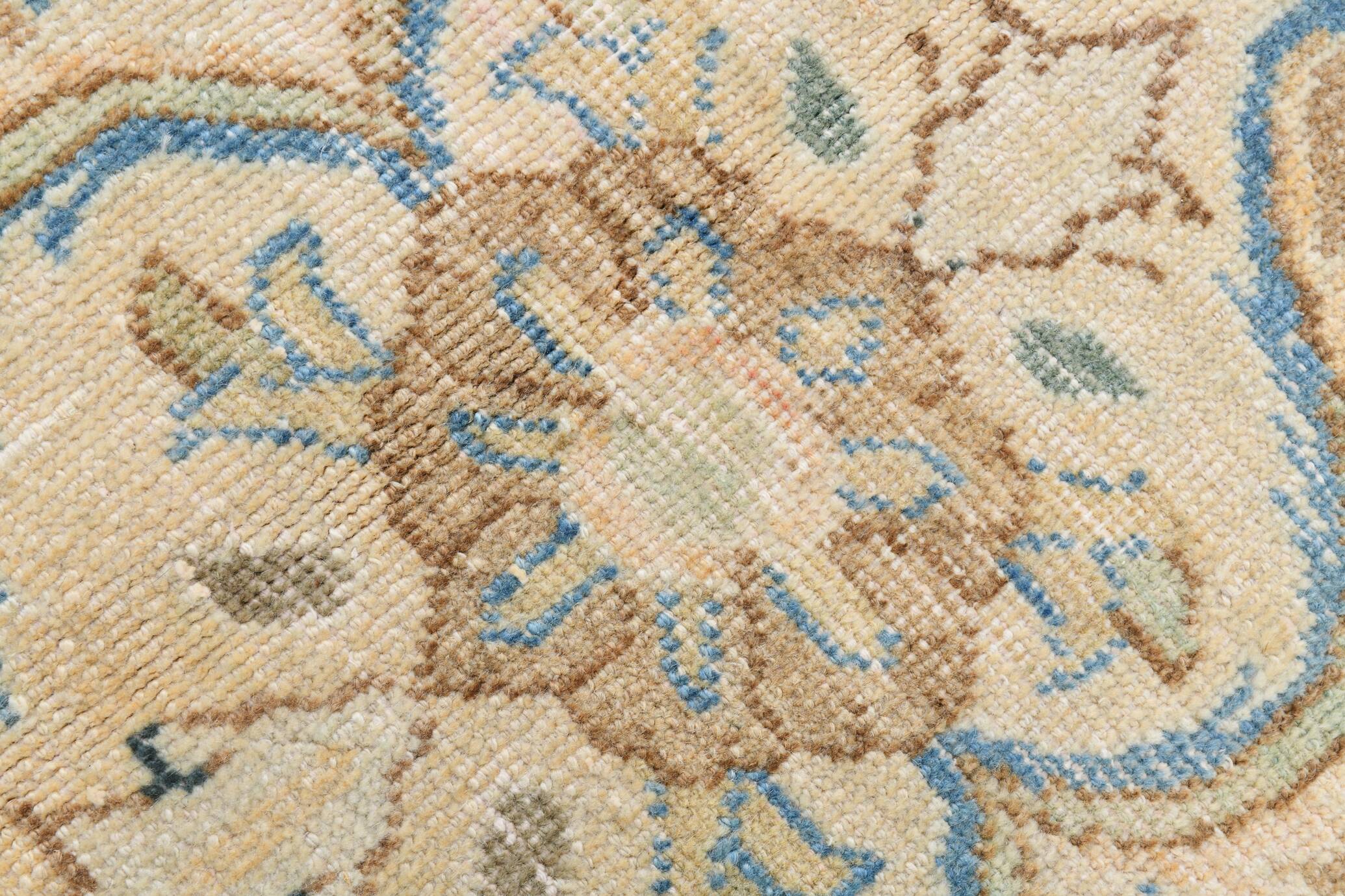 Tapis Persan Ancien Grand Format – Laine Nouée Main, Tons Beige & Bleu