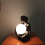 Lamp black ceramic and opaline globe circa 1970