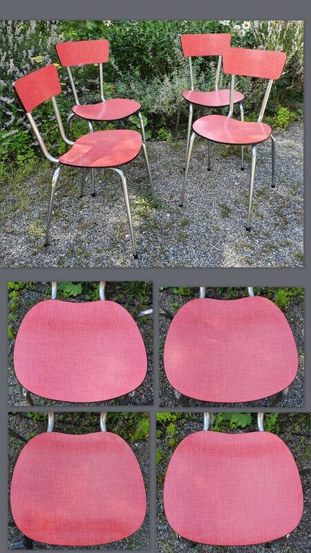 Set 4 chairs vintage kitchen metal and red formica
