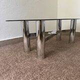 Chrome metal coffee table with smoked glass from the 70s