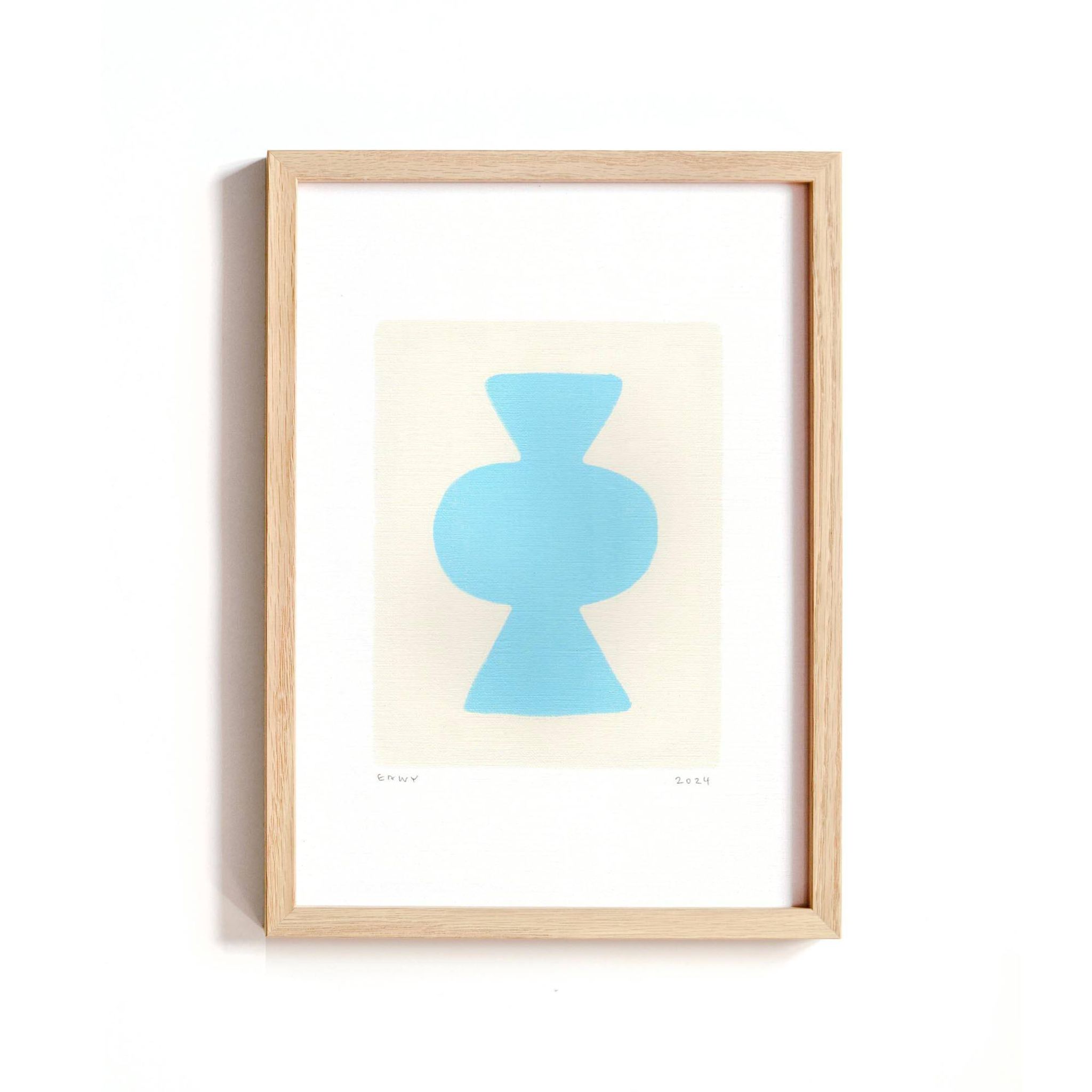 Collection of 4 sky blue abstract paintings signed Eawy.
