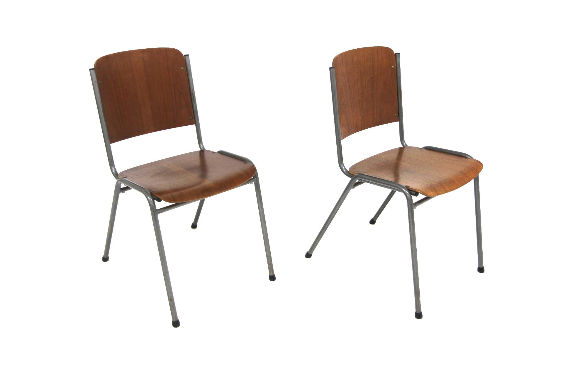 Set of 2 Scandinavian chairs in teak and metal, Sweden, 1960