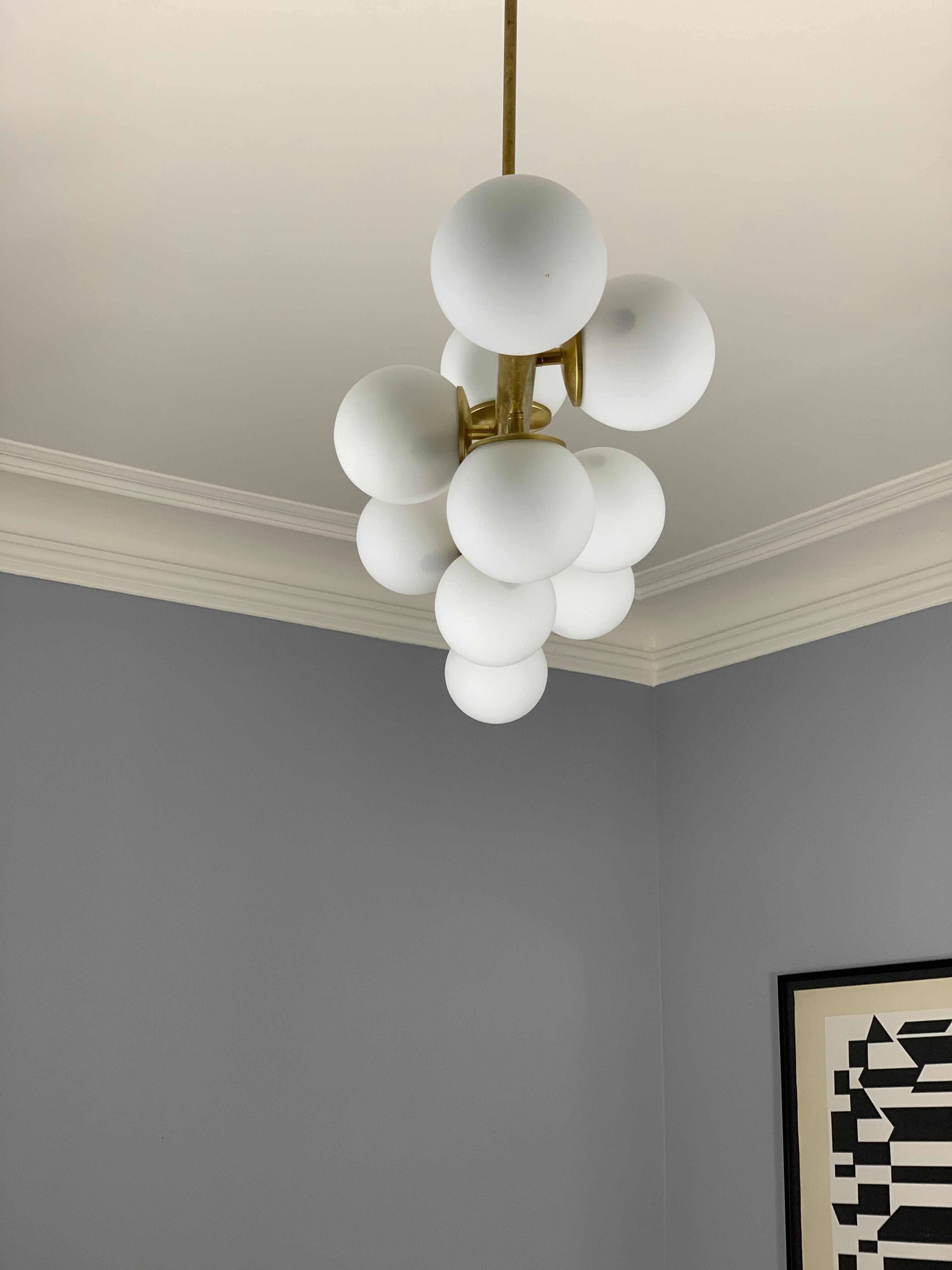 Italian opalglass and brass bubble lamp 1950