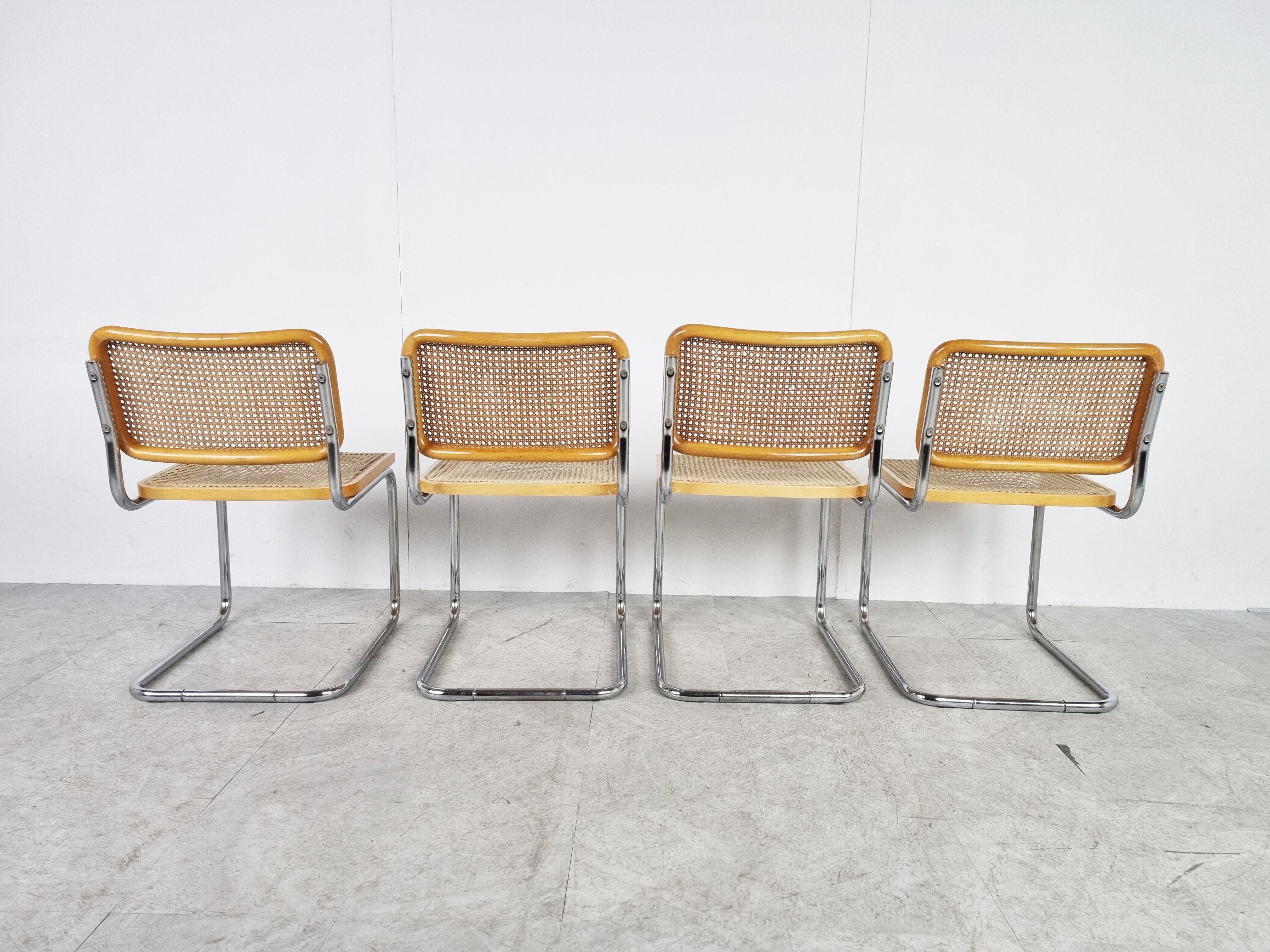 Set of 4 vintage Marcel Breuer Cesca chairs, made in italy, 1970s