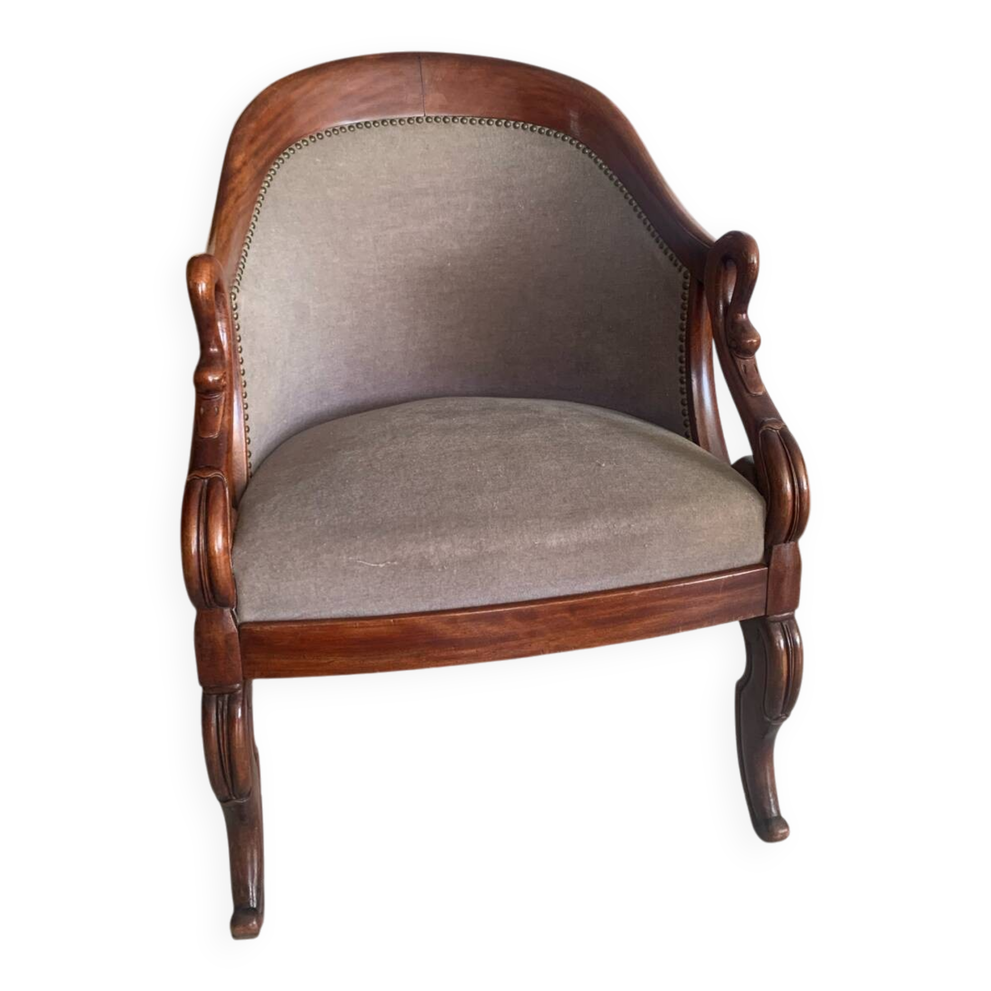 Antique armchair, Restoration style, swan neck