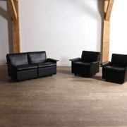 Pair of Dieter Rams Model 620 lounge chairs black leather for Vitsoe 1980s