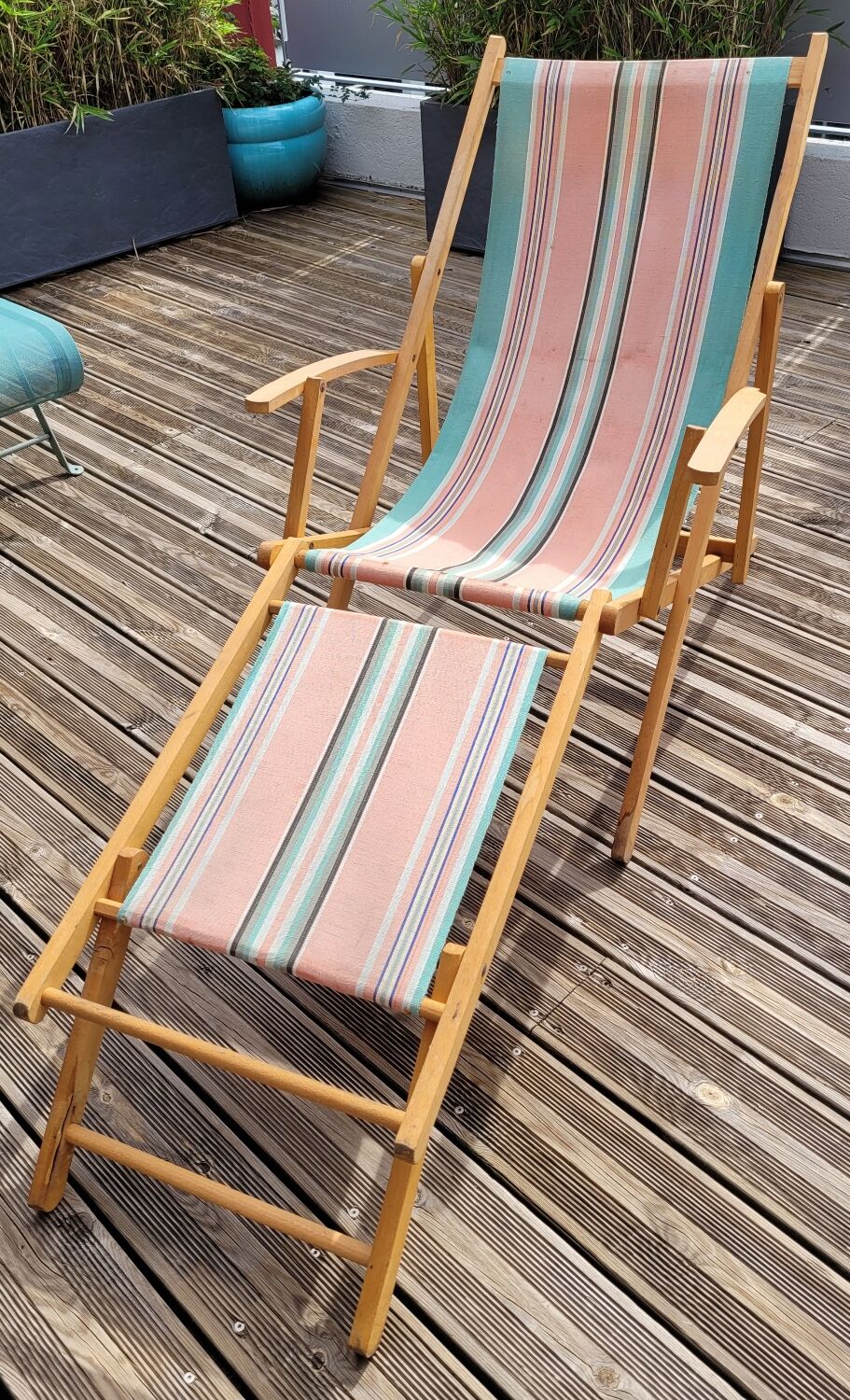 Vintage bayadère canvas chaise longue