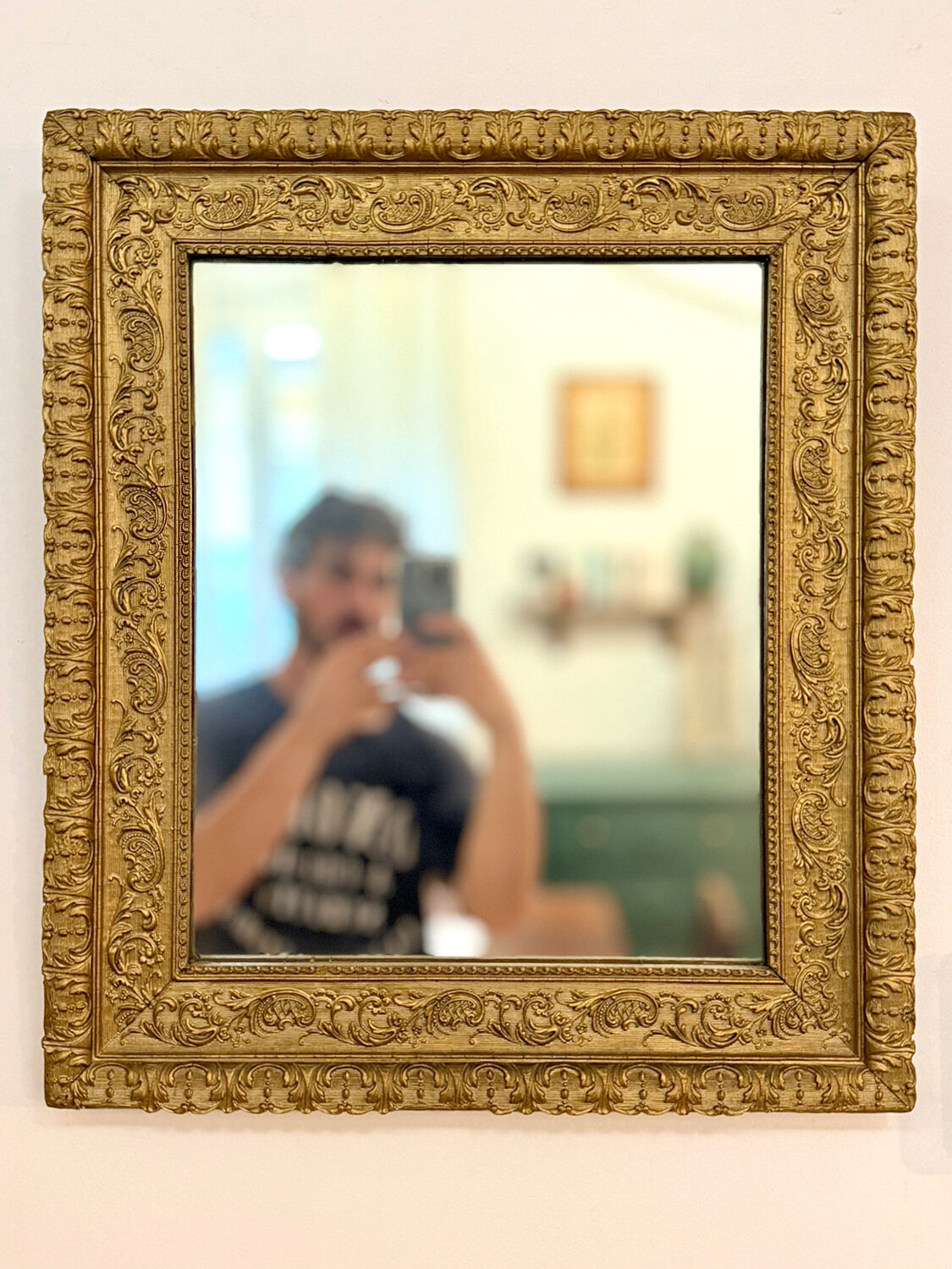 Period Mirror with Wooden and Gilded Stucco Frame – 19th Century Patina