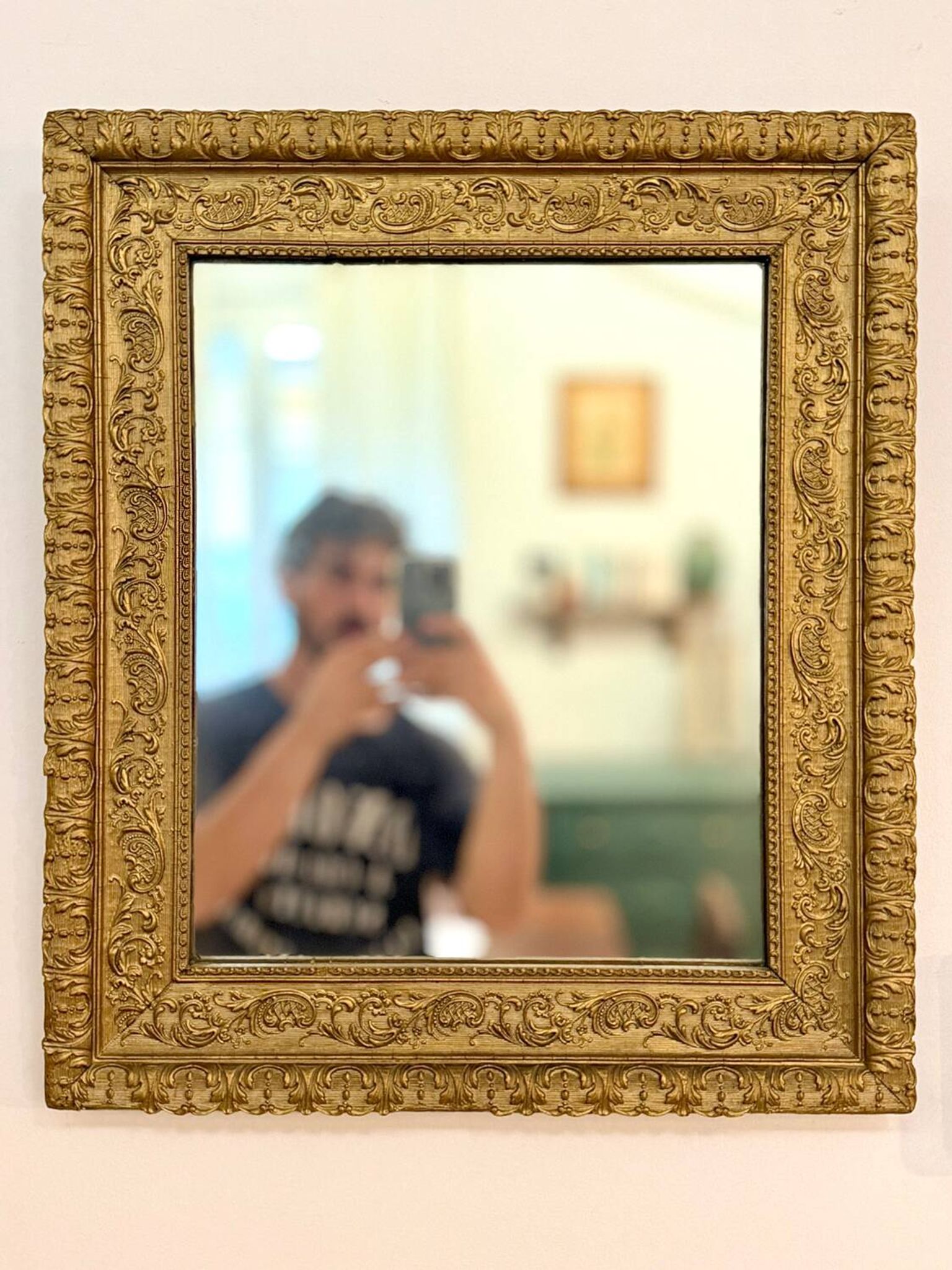 Period Mirror with Wooden and Gilded Stucco Frame – 19th Century Patina