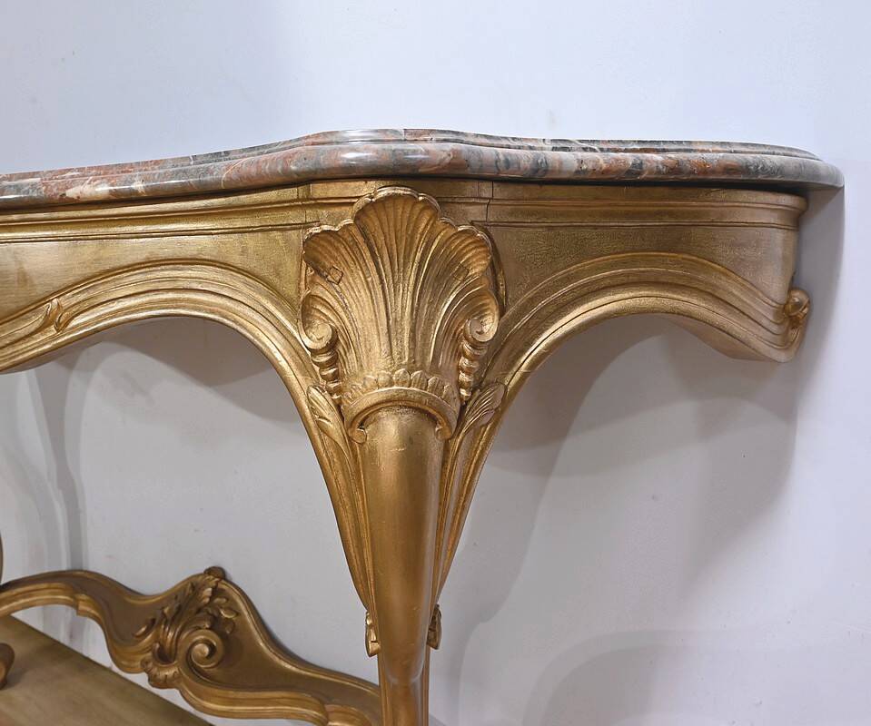 Important Wall Console in Gilded Wood, Louis XV style – Early 20th century