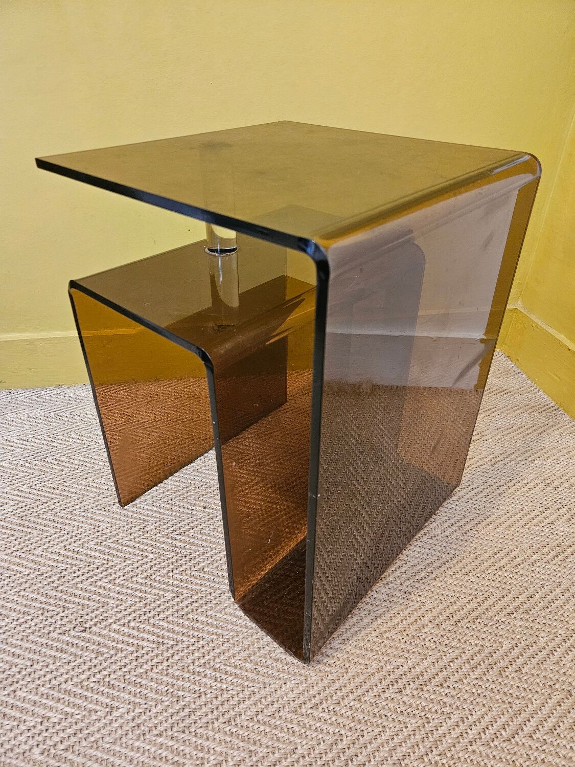 Smoked plexiglass side table signed Michel Dumas for Roche