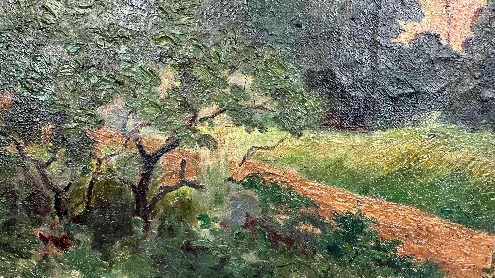 Large oil on canvas "Country Scene", signed L. Jouenne