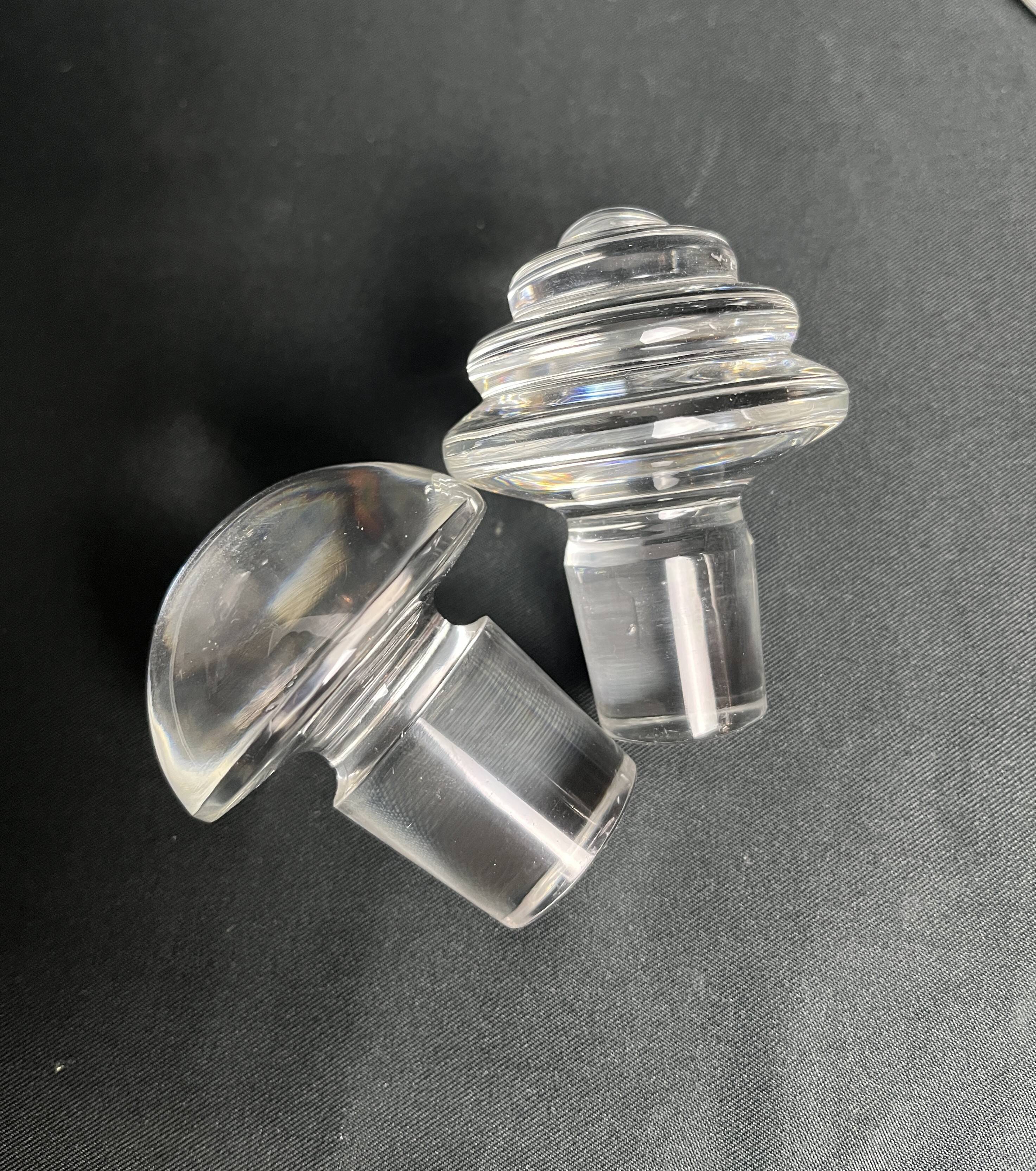 Tableware, two engraved crystal carafes with stoppers from around 1940.