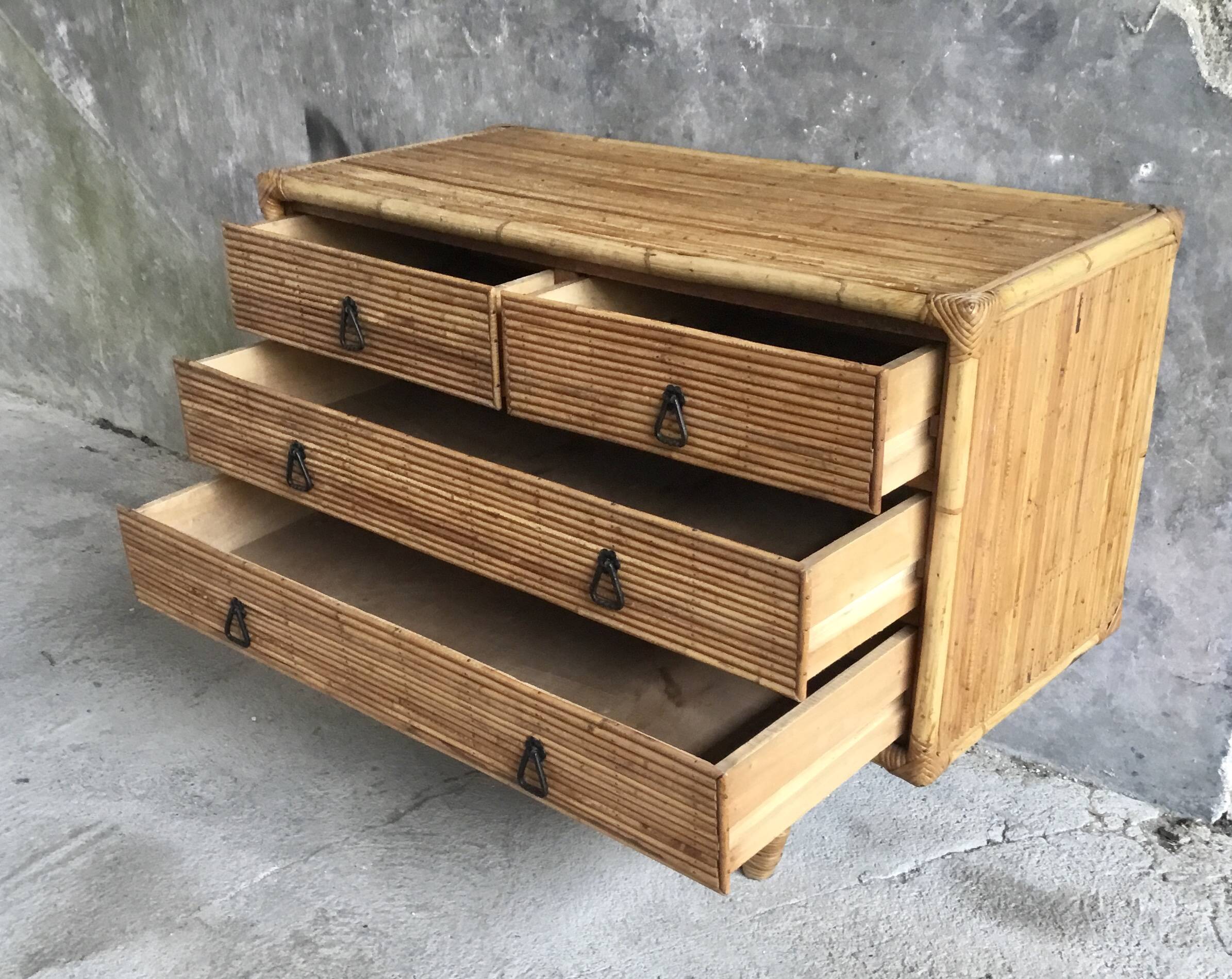 Bamboo and rattan chest of drawers - vintage 1960s