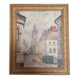 Peinture signée, vue du Beffroi de Douai, 1965