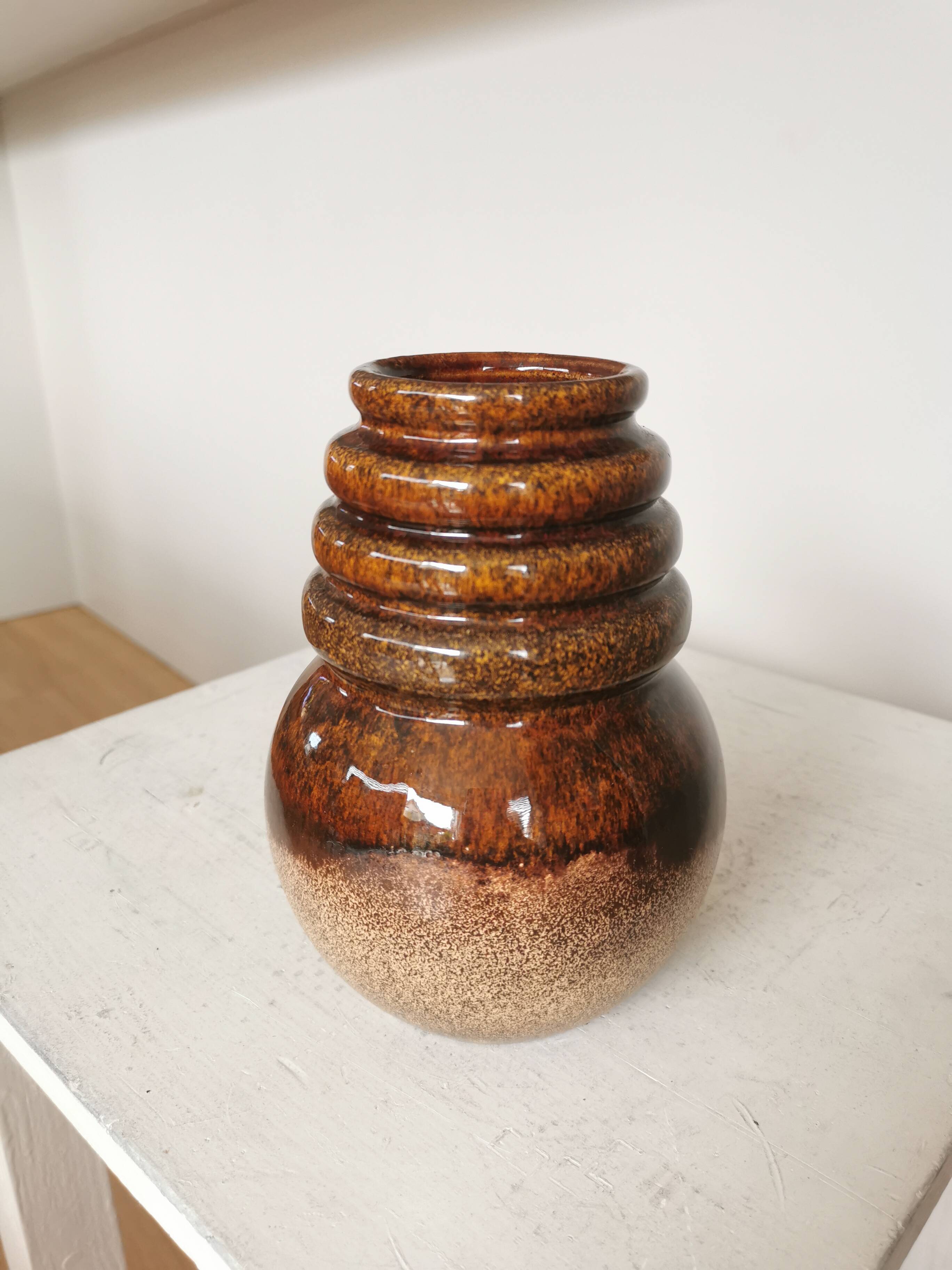 Vintage Fat Lava Vase: West German Brown Glazed Ceramic, Retro Boho Decor
