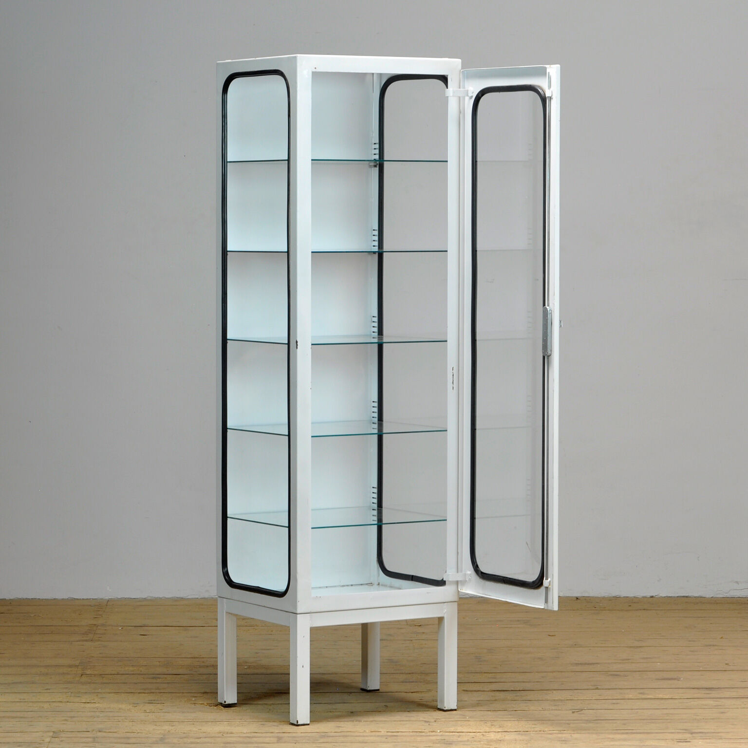 Vintage iron and glass medical cabinet, 1970s