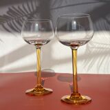 Pair of glass balloon vintage style Luminarc foot rod orange