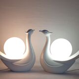 Pair of swan table lamps