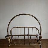 1960s magazine rack in gilded wrought iron, faux bamboo, Italian work