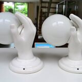 Pair of white ceramic wall lights from the 70s
