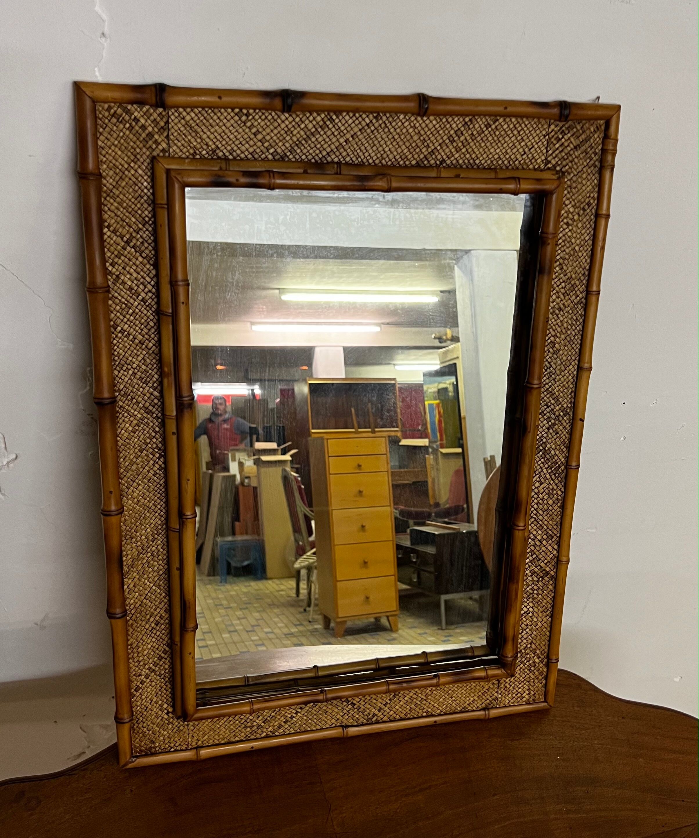 Rectangular rattan mirror
