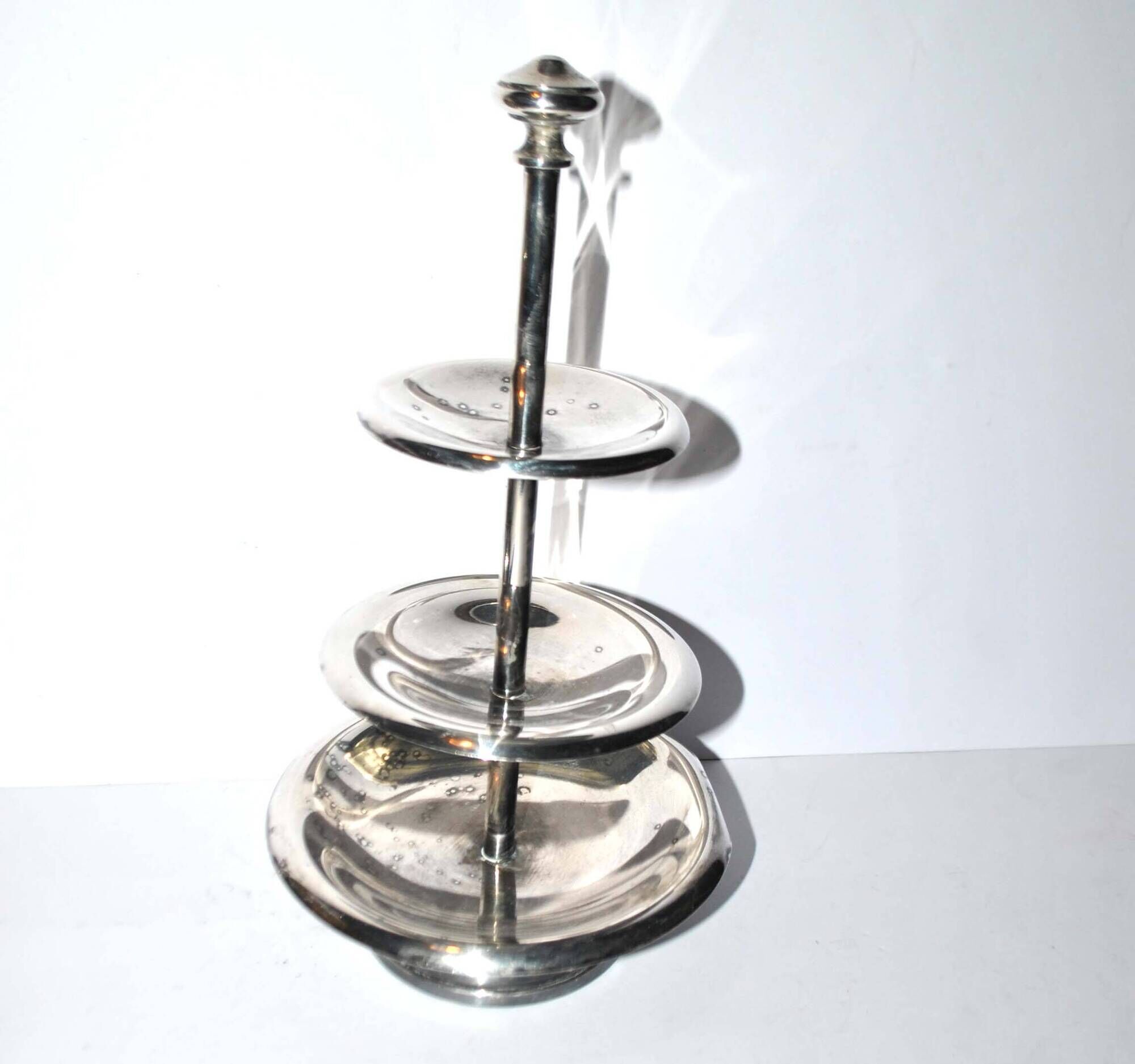 Vintage silver metal tray - pedestal table display for sweet cakes Hotel Buffet H29cm
