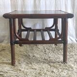 Rattan coffee table and smoked glass 60-70s